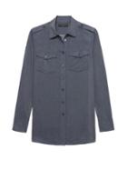 Banana Republic Womens Petite Parker Tunic-fit Utility Shirt Chambray Size L