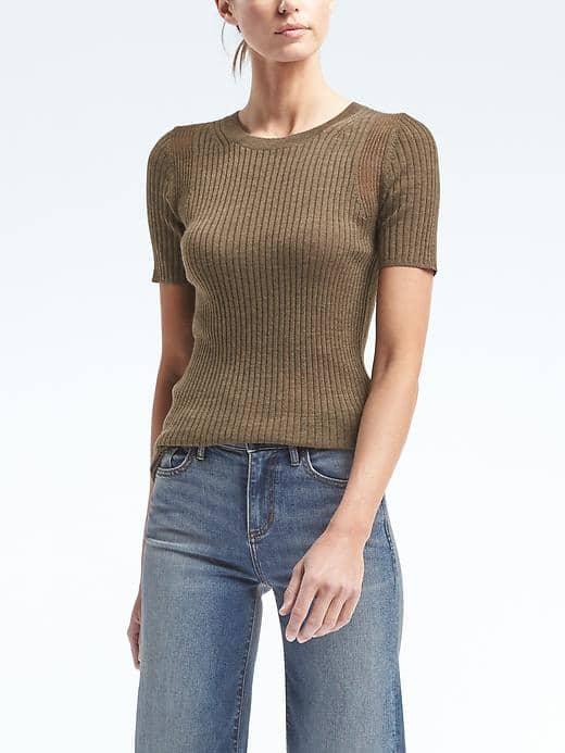 Banana Republic Womens Merino Rib Tee - Olive