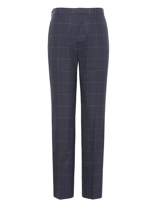 Banana Republic Mens Slim Non-iron Stretch Cotton Plaid Pant Navy Size 33w