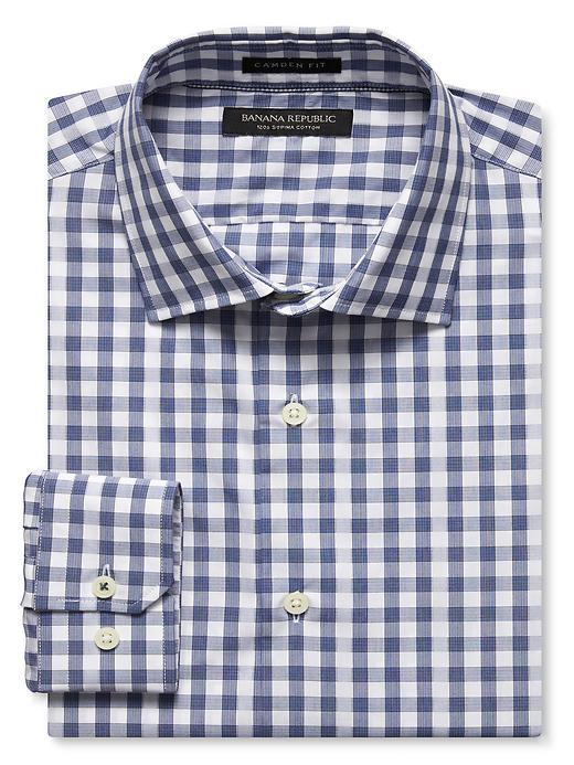Banana Republic Mens Camden Fit Supima Cotton Gingham Shirt Size L Tall - Damselfish Blue