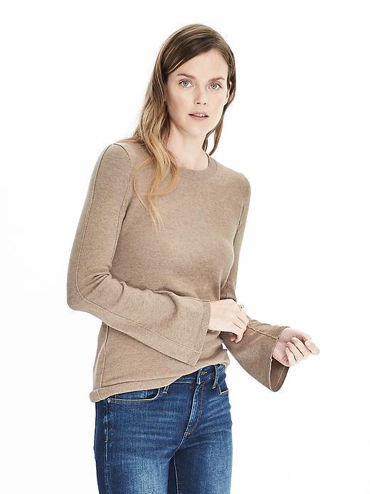 Banana Republic Womens Bell Sleeve Sweater Crew Size L - Taupe