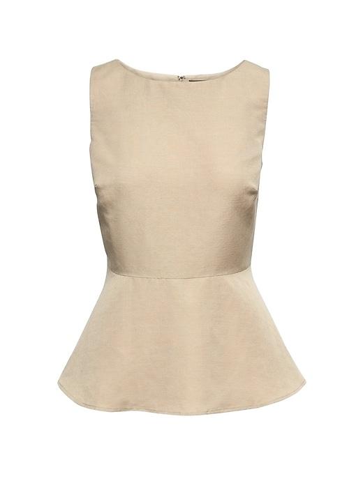 Banana Republic Womens Petite Linen-blend Peplum Flounce Tank Khaki Size 0
