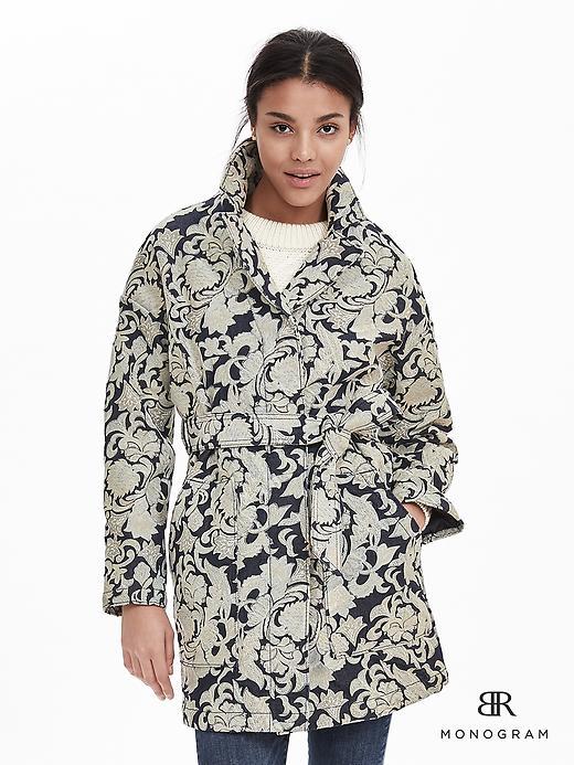 Banana Republic Womens Monogram Emoidered Denim Coat Size L - Indigo