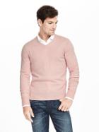 Banana Republic Mens Silk Cotton Cashmere Vee Sweater Pullover Size L Tall - Orange