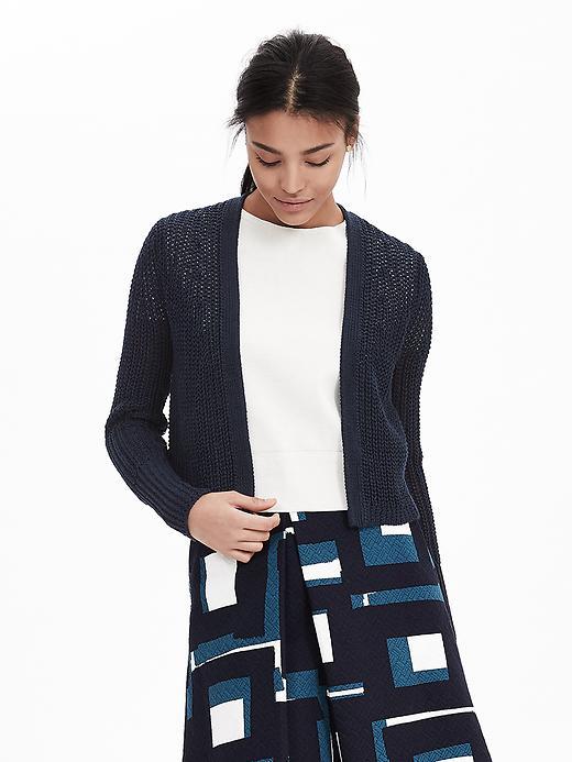 Banana Republic Womens Italian Linen Open Cardigan Size L - Preppy Navy