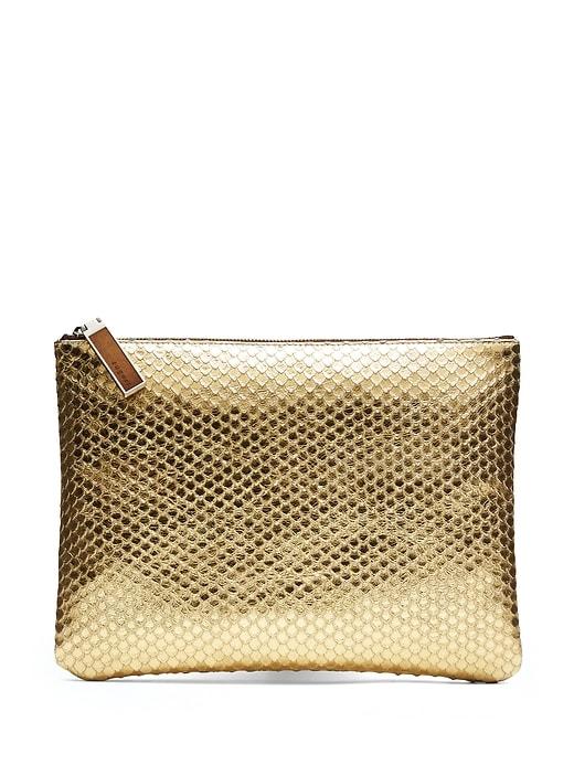 Banana Republic Womens August Handbags   Portofino Clutch Gold Embossed Snake Effect Leather Size One Size