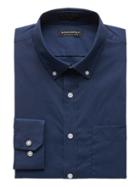Banana Republic Mens New Slim-fit Tech-stretch Cotton Solid Shirt True Navy Size M
