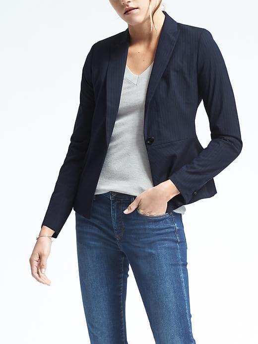 Banana Republic Womens Peak Lapel Peplum Blazer - Blue Stripe
