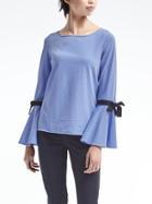 Banana Republic Womens Stripe Bow Bell Sleeve Top - French Blue