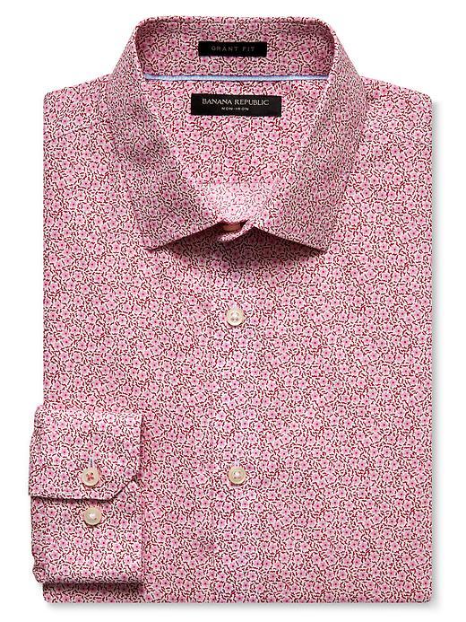 Banana Republic Mens Grant Fit Non Iron Floral Shirt Size L Tall - Orange