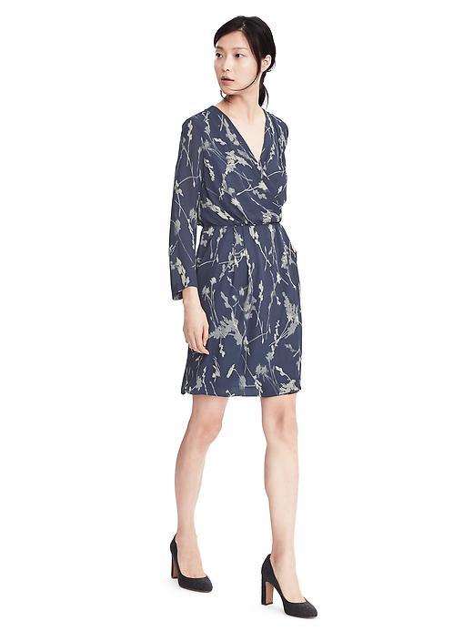 Banana Republic Womens Long Sleeve Watercolor Print Wrap Dress - Medium Blue