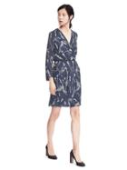 Banana Republic Womens Long Sleeve Watercolor Print Wrap Dress - Medium Blue