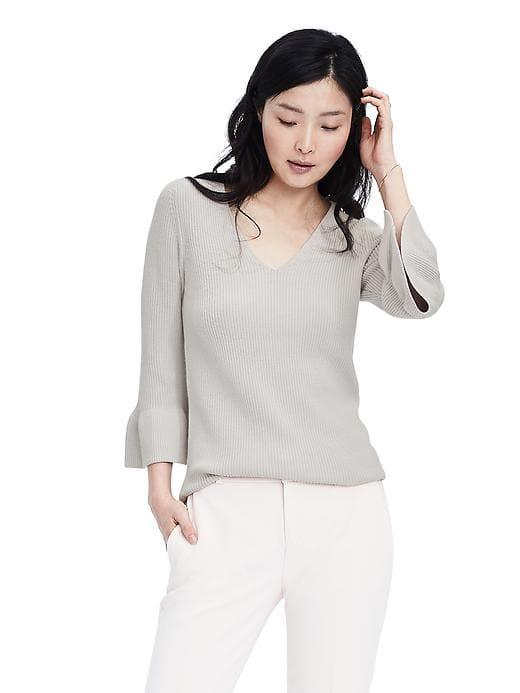 Banana Republic Womens Flare Cuff Pullover Vee - Gray Sky