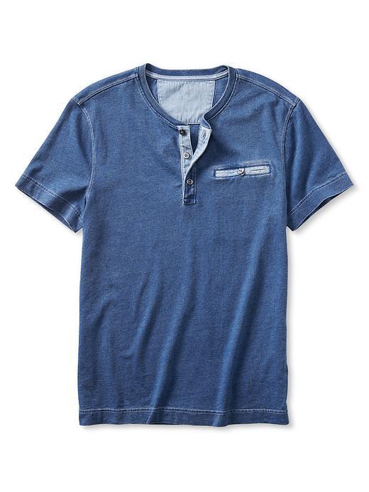 Banana Republic Mens Indigo Short Sleeve Henley Size L Tall - Light Wash