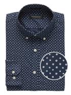 Banana Republic Mens New Slim-fit Tech-stretch Cotton Print Shirt Navy Star Size Xs