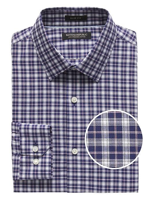 Banana Republic Mens Grant Slim-fit Non-iron Plaid Shirt Navy Blue Size Xl