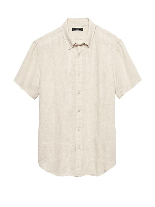 Banana Republic Mens Camden Standard-fit Stitched Linen Shirt Natural Size M