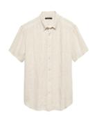 Banana Republic Mens Camden Standard-fit Stitched Linen Shirt Natural Size M