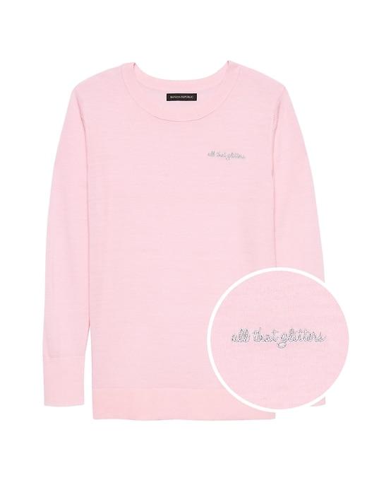 Banana Republic Womens Petite Machine-washable Merino Wool Embroidered Sweater Pink Blush Size M