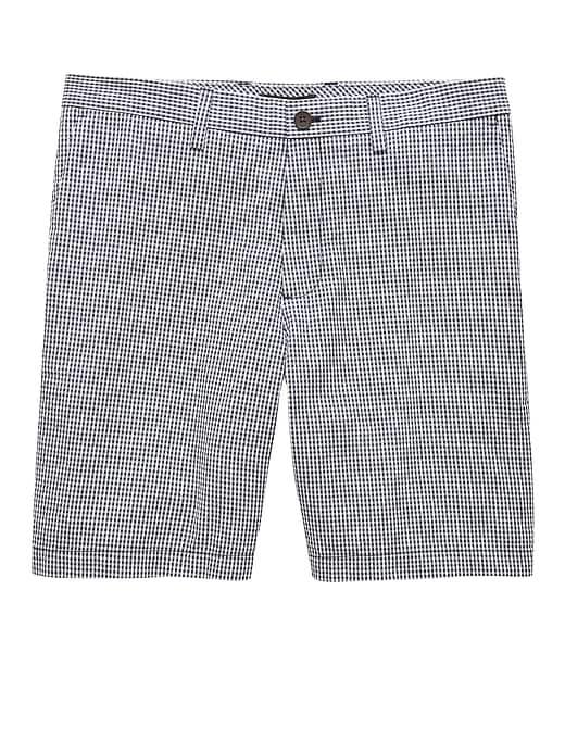 Banana Republic Mens 9 Seersucker Aiden Slim Gingham Short Niagara Navy Size 34w