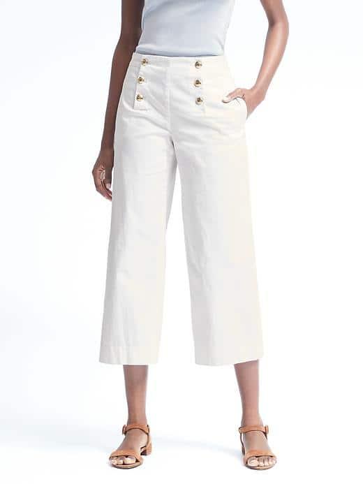 Banana Republic Wide Leg Cropped Sailor Pant - White