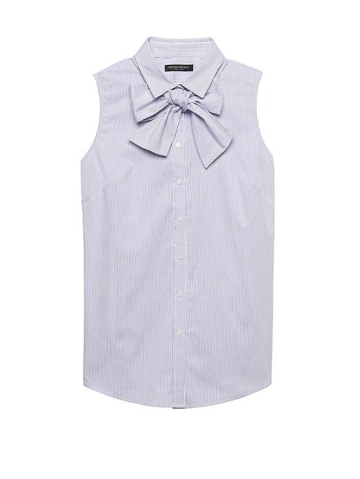 Banana Republic Womens Riley Tailored-fit Sleeveless Shirt With Removable Tie Blue Size 6