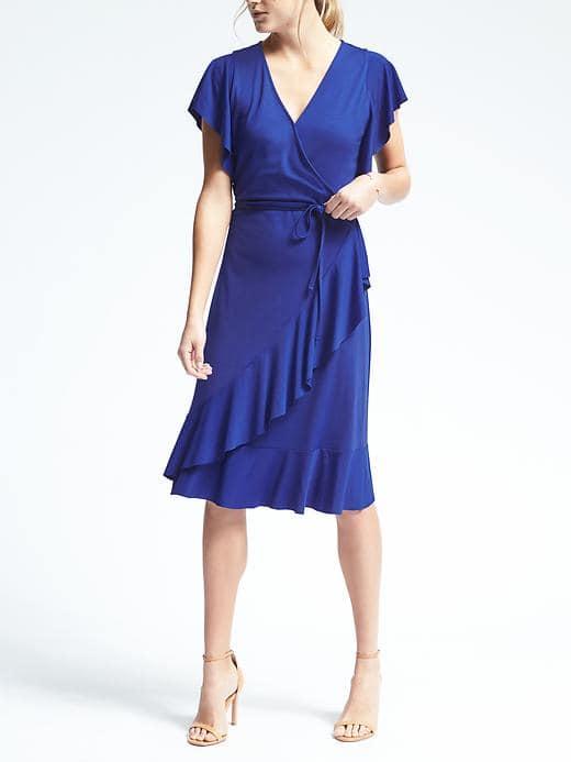 Banana Republic Womens Flounce Wrap Dress - Royal Blue