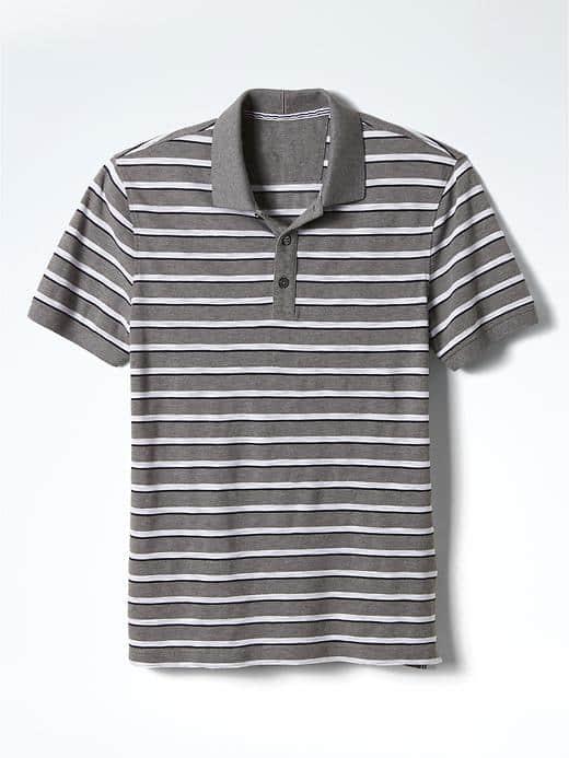 Banana Republic Mens Slub Stripe Pique Polo - Medium Gray Heather
