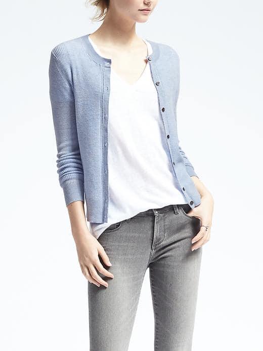 Banana Republic Womens Merino Ribbed Pointelle Cardigan - Light Blue