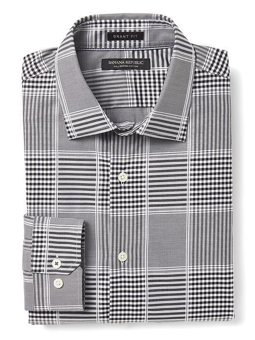 Banana Republic Mens Grant Fit Supima Cotton Large Check Shirt - Black