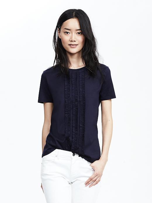 Banana Republic Ruffle Trim Tee Size L - Preppy Navy