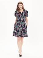 Banana Republic Print Belted Flounce Shirtdress Size 0 Petite - Preppy Navy