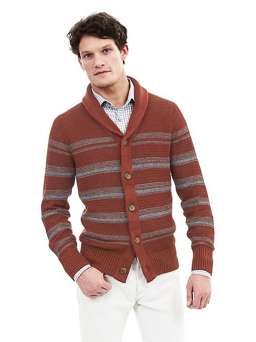 Banana Republic Mens Textured Stripe Italian Linen Shawl Cardigan Size L Tall - Muir Wood