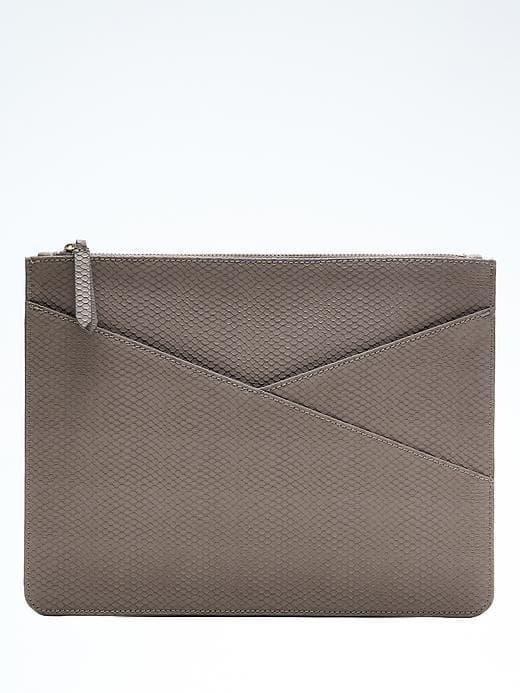 Banana Republic Womens Snake Faux Leather Zip Pouch - Charcoal