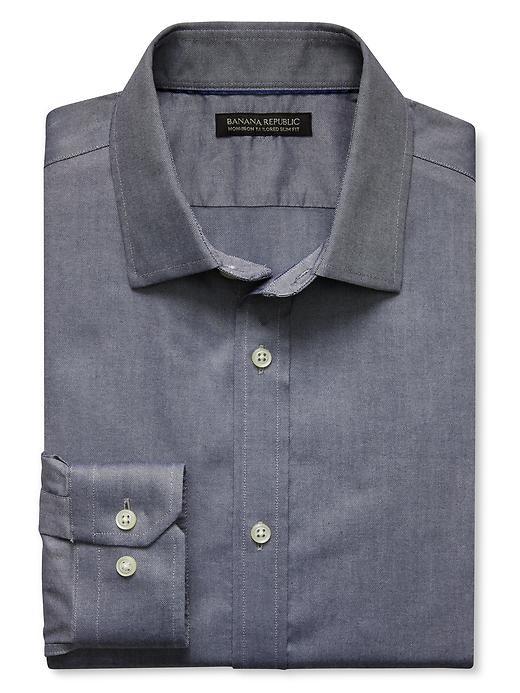Banana Republic Mens Tailored Slim-fit Non-iron Solid Oxford Shirt Black/white Size Xs