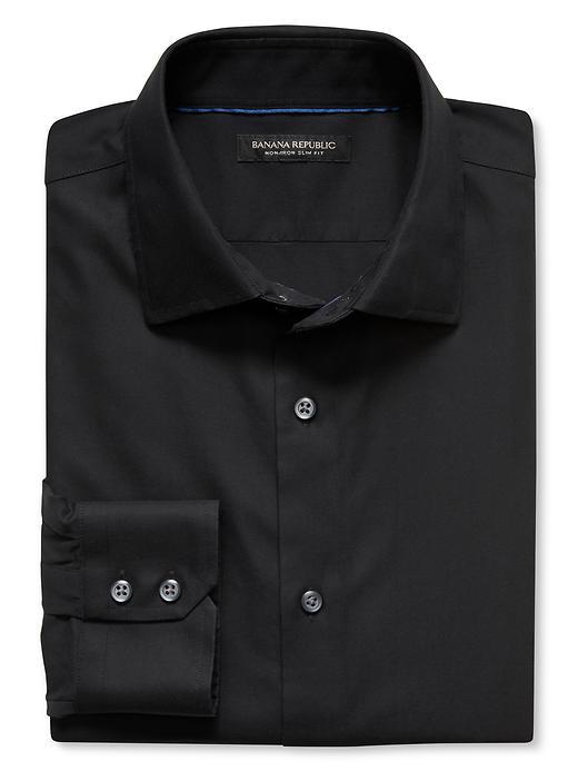 Banana Republic Mens Slim Fit Non Iron Textured Solid Shirt Size L Tall - Black