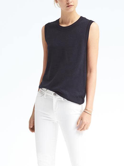 Banana Republic Womens Merino Pointelle Shell - Navy