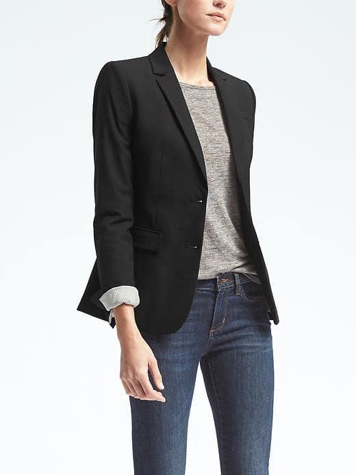 Banana Republic Womens Black Lightweight Wool Two Button Blazer - Black