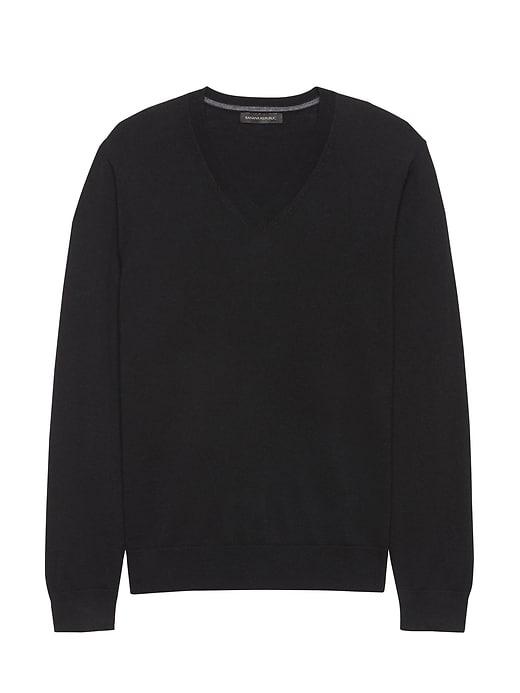 Banana Republic Mens Extra-fine Italian Merino Wool V-neck Sweater Black Size Xs