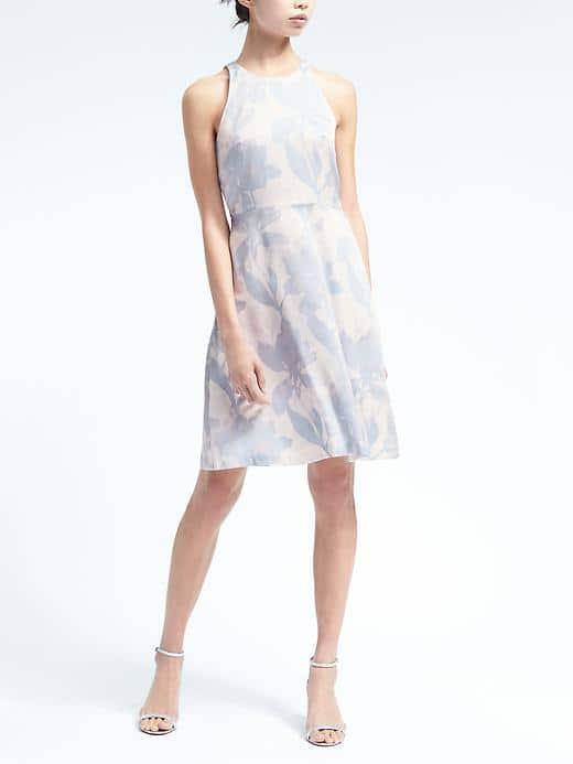 Banana Republic Womens Floral Fit And Flare Dress - Fresh Blue