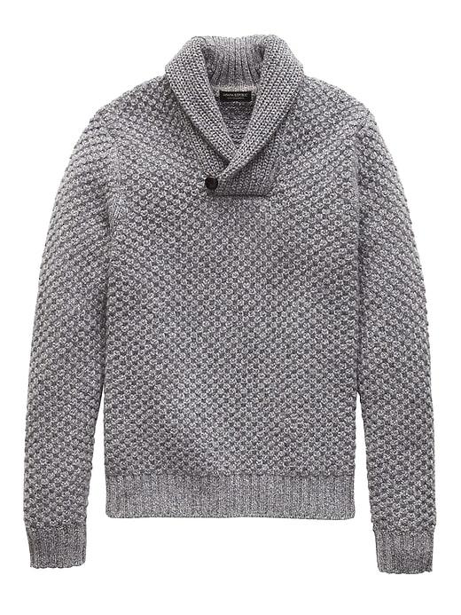 Banana Republic Mens Cashmere Textured Shawl-collar Sweater Heather Charcoal Gray Size Xs