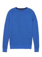 Banana Republic Mens Premium Cotton Cashmere Stripe Crew-neck Sweater Damselfish Blue Size M