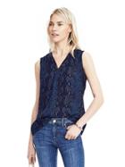 Banana Republic Womens Sleeveless Pleated Vee Top Size L - Blue Multi