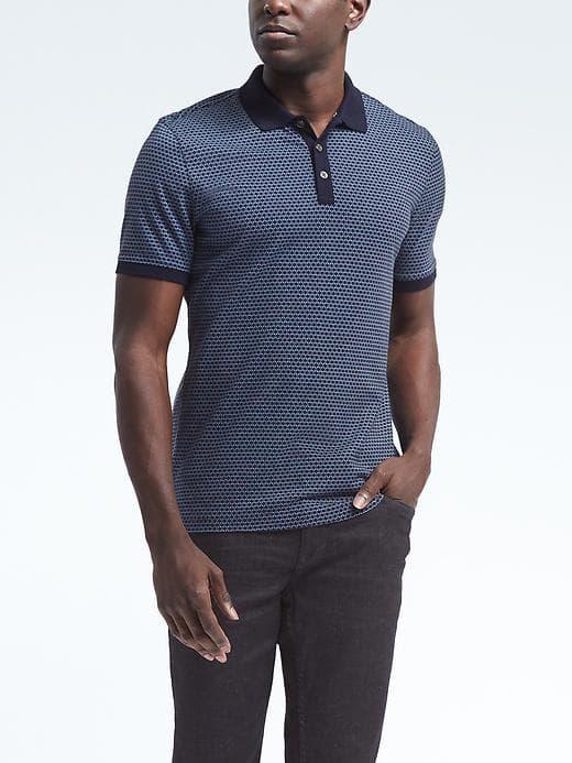 Banana Republic Mens Luxury Touch Print Polo - Navy