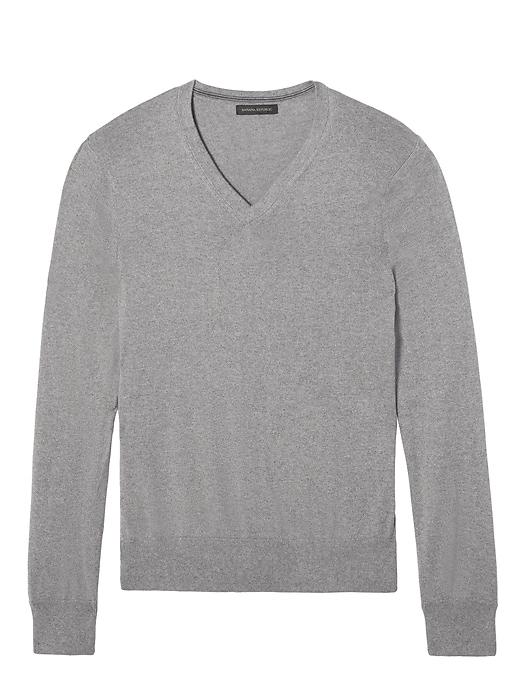 Banana Republic Mens Slim-fit Silk-cotton Cashmere V-neck Sweater Chrome Gray Size Xxl