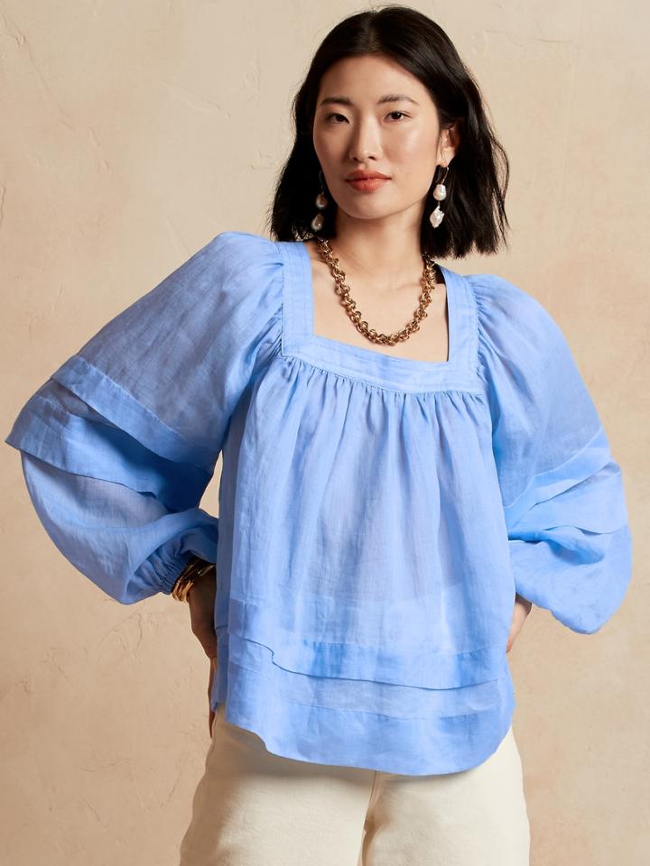 Ramie Square-neck Blouse