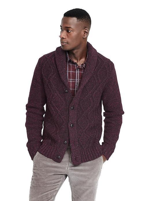Banana Republic Mens Tweed Shawl Cardigan - Secret Plum