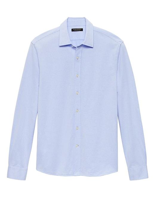 Banana Republic Mens Grant Slim-fit Grid Performance Knit Shirt Cool Water Size Xxs
