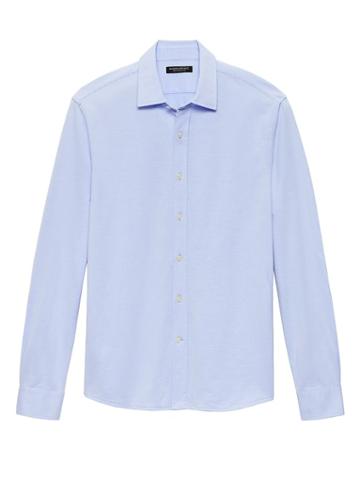 Banana Republic Mens Grant Slim-fit Grid Performance Knit Shirt Cool Water Size Xxs