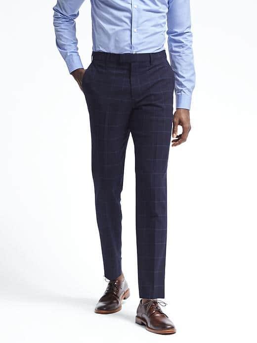 Banana Republic Mens Slim Gray Check Nanotex Pant - Navy